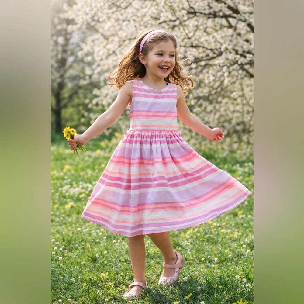 OshKosh Girls Pink Purple Striped Cotton Dress | Size 8